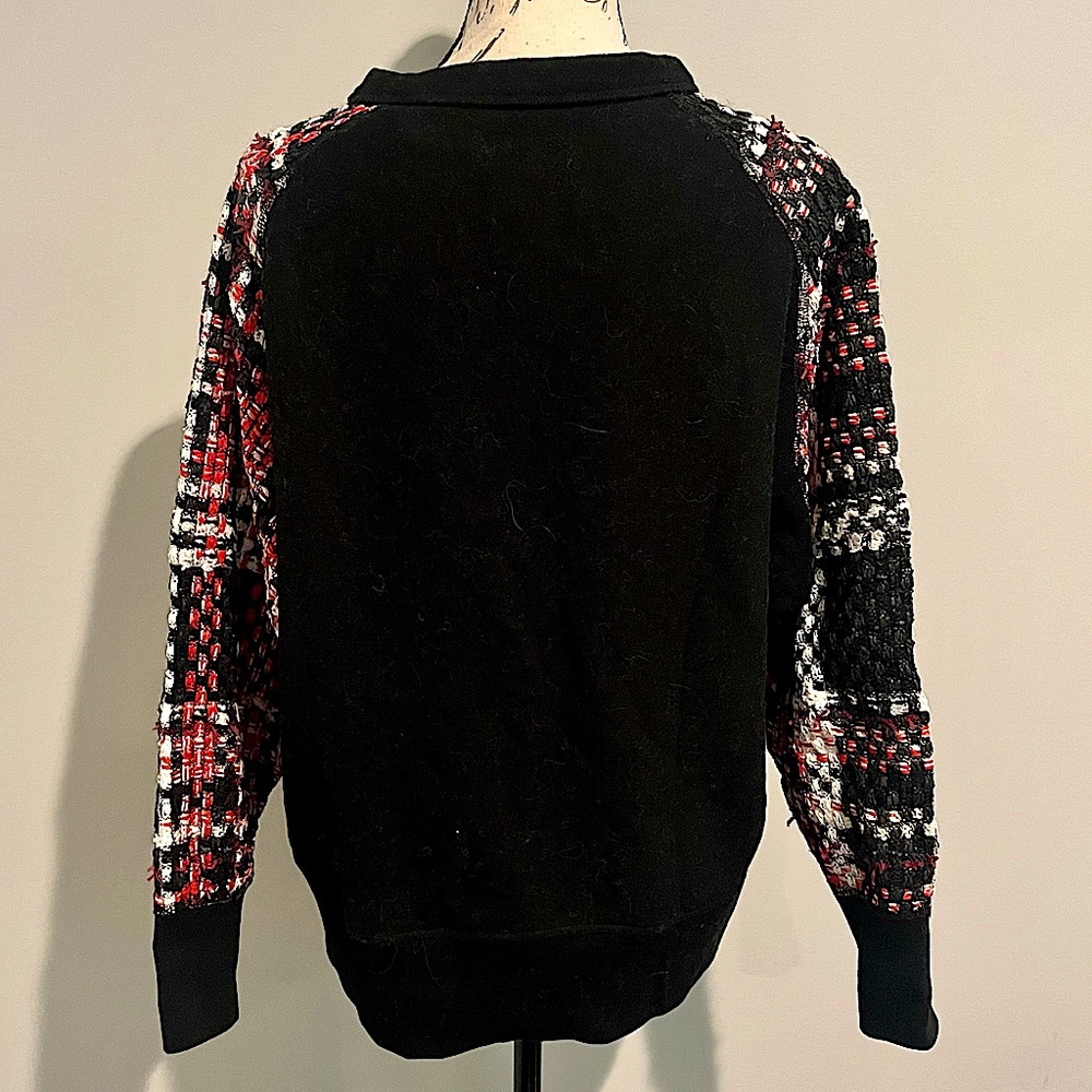 Rag & Bone Linton Racer Sweatshirt with Plaid Tweed Sleeves - Picture 14 of 15